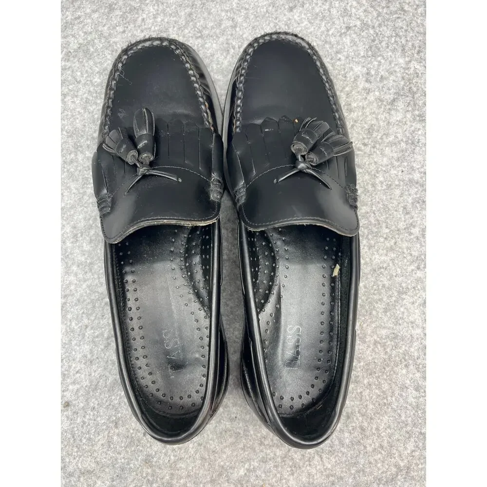 Bass Courier Vintage Classic Black Leather Kiltie Tassel Dress Loafers Men 9